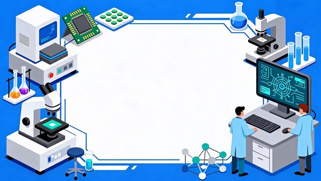 Isometric Laboratory Scene with Scientists Conducting Research and Data Analysis