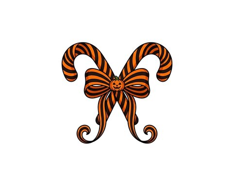 Halloween Spooky Candy Cane Vector Design with Ribbon Bow and Pumpkin