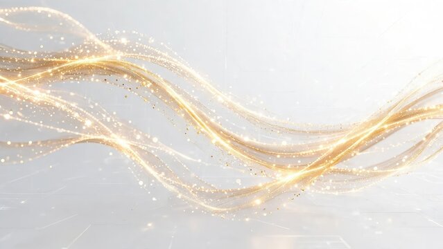 Abstract Golden Swirls of Light and Sparkles on a White Background.