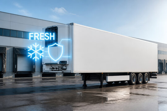 Refrigerated Trailer Protecting Cold Chain Hologram for Fresh Food Logistics Temperature Control and Safe Transport