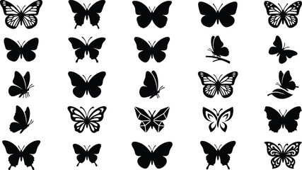 Obraz premium Collection of Black Butterfly Silhouettes on White Background