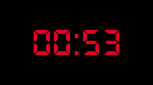 Digital Countdown timer two minute animation from 120 to 0 seconds on transparent background. 2 minutes countdown timer animation. 4k video