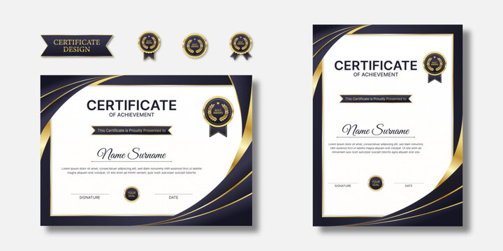 Certificate design template, luxury modern certificate of achievement design