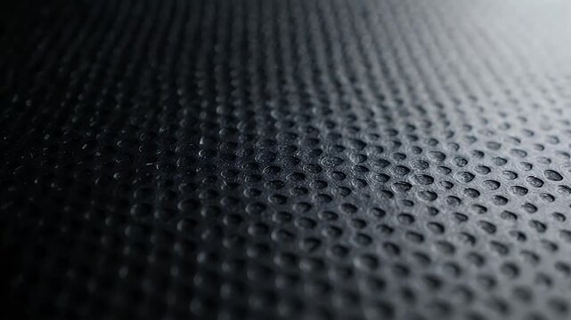 Close-up of a dark textured surface with a repeating pattern of small holes.