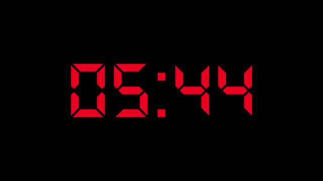 Digital Countdown timer ten minute animation from 600 to 0 seconds on transparent background. 10 minutes countdown timer animation. 4k video