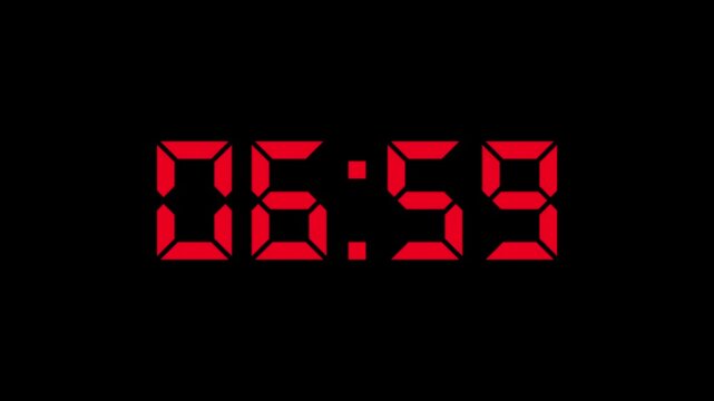 Digital Countdown timer twelve minute animation from 720 to 0 seconds on transparent background. 12 minutes countdown timer animation. 4k video