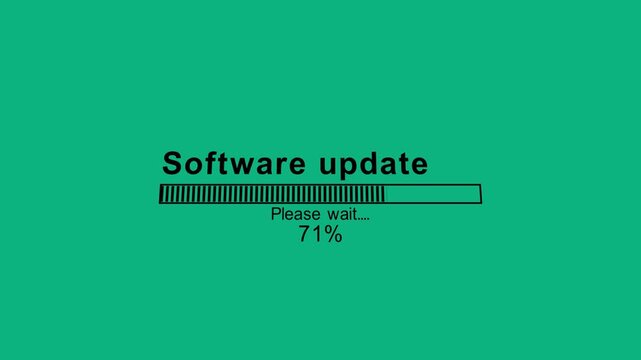 Software update on computer screen with futuristic green progress bar. 3d loading bar animation