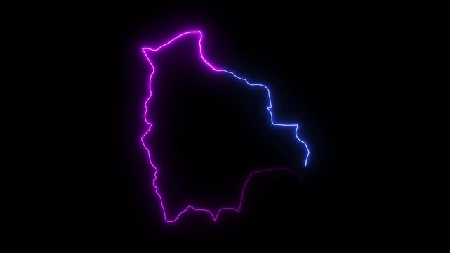 Bolivia map outline with glowing neon light effect isolated on a black background motion graphic