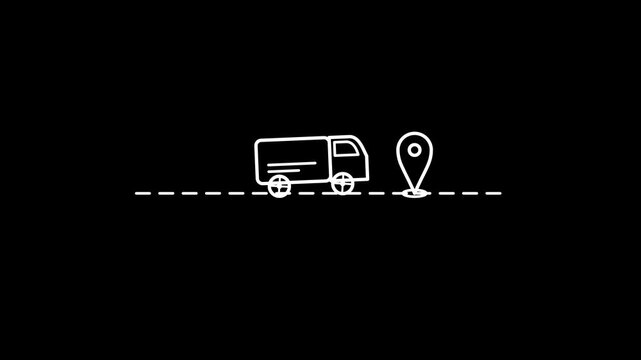 Minimalist Animated Delivery Truck Icon Moving Along A Dashed Line Path To A Location Pin Marker