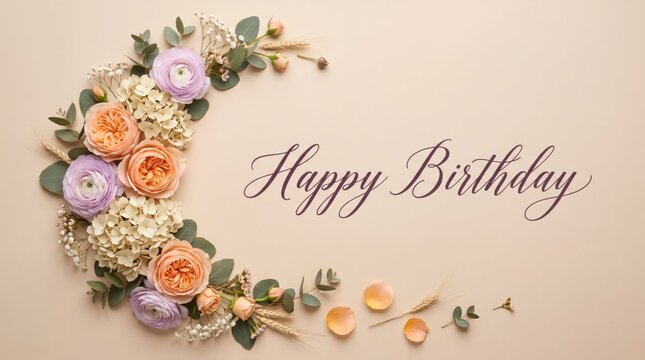 Beautiful birthday card with flowers and elegant text