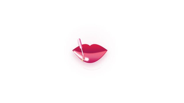 Minimalist 2D Animation of Lip Gloss Application on Red Lips Isolated on a Clean White Background