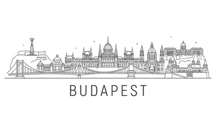 Obraz premium Budapest Hungary skyline line art illustration with landmarks