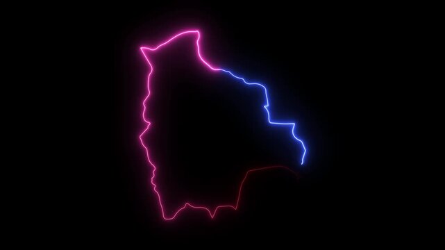 Bolivia map outline with glowing neon light effects isolated on a black background motion graphic