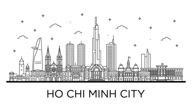 Ho Chi Minh City Vietnam skyline line art