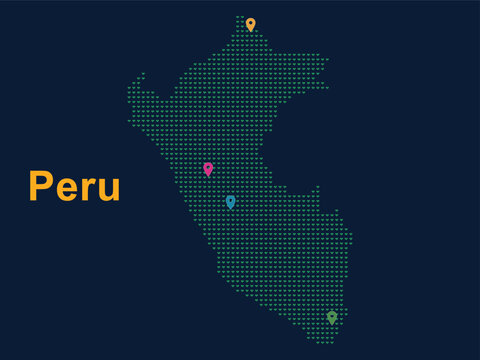 Abstract dotted map of Peru with location markers