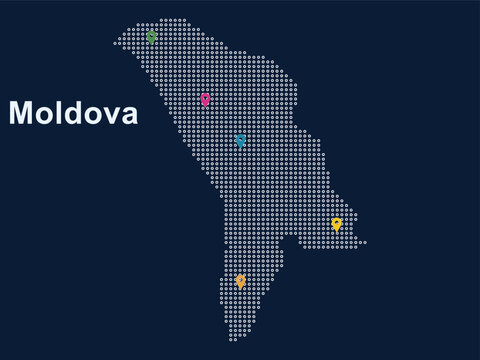 Dotted map of Moldova with location markers