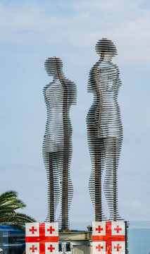 The statue of Ali and Nino on the embankment of Batumi resort, Georgia	