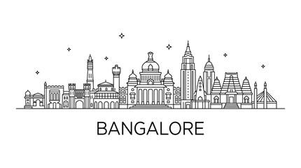 Obraz premium Bangalore India city skyline line art illustration.
