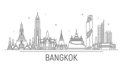 Fototapeta premium Bangkok city skyline line art vector illustration