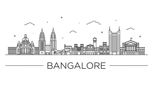 Bangalore India city skyline minimalist outline vector.