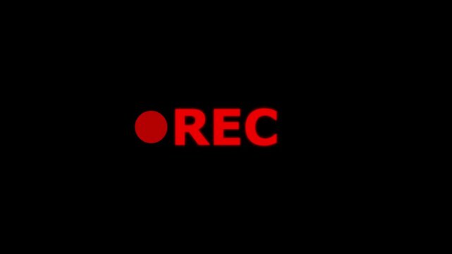 REC animation, camera rec animation, video record icon on black background. 4k video