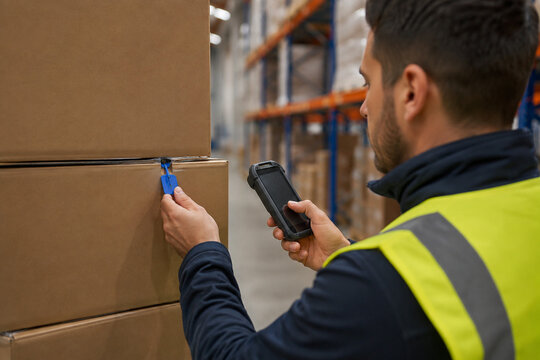 Logistics worker verifying secure shipment seal
