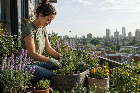 Urban balcony pollinator garden for biodiversity