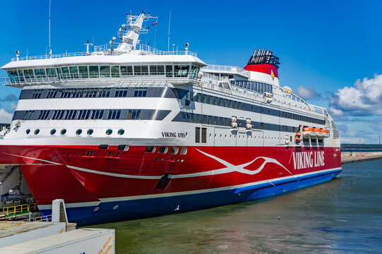 ESTONIA, TALLINN, August 12, 2022: The high-speed passenger and car ferry Viking XPRS, owned by the Finnish concern Viking Line and operating between Helsinki and Tallinn