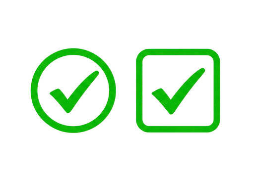 Green checkmark in circle and square symbols on transparent background, confirming agreement and validation icons.