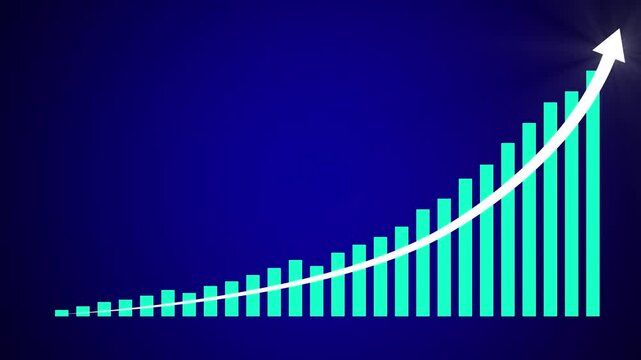 Business growth concept in allusive graph chart showing marketing sales profit increasing to target . Excellent financial status of corporate business rise up. technological advancements and growth
