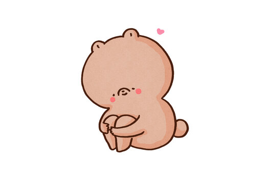Sensitive bear gently hugging itself, self love or mental health care concept