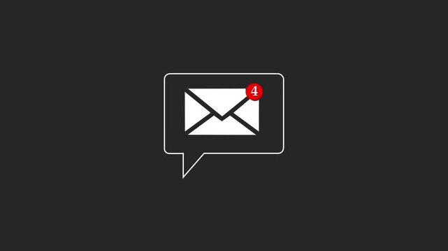 New email notification alert concept. A person receiving new message notification on their smartphone. digital envelope icon with a red alert symbol represents incoming email on a black background. 4k
