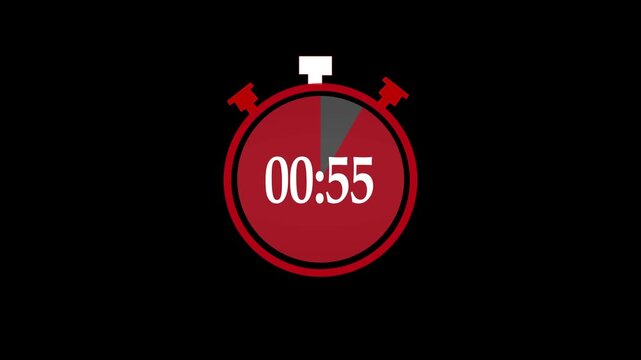 60 seconds countdown, Analog of simple clean timer motion graphic with text numbers, pause exercise, animated icon on a black background. timer animation from 60 seconds to 0 seconds. 4k