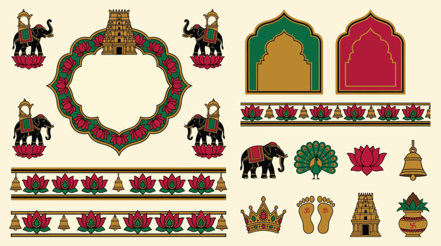 Indian Tanjore Temple Gold Frame Border Ornamental Decorative Set