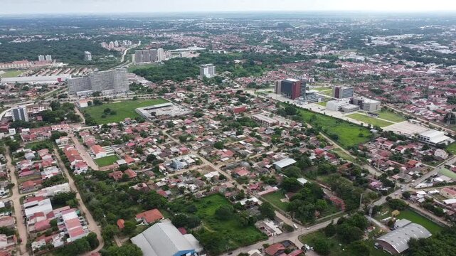 Urban real estate development slow tracking shot from drone.