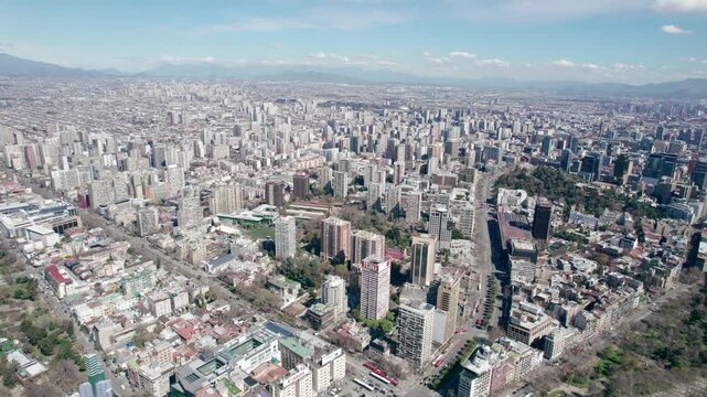 Aerial Drone View Of Santiago De Chile Looking South Over Downtown Cityscape