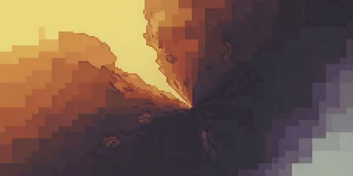 Sunset over a rugged rocky landscape with warm orange hues