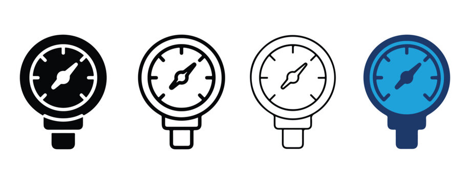 Pressure Gauges with Analog Needle Indicators Isolated on Clear Background