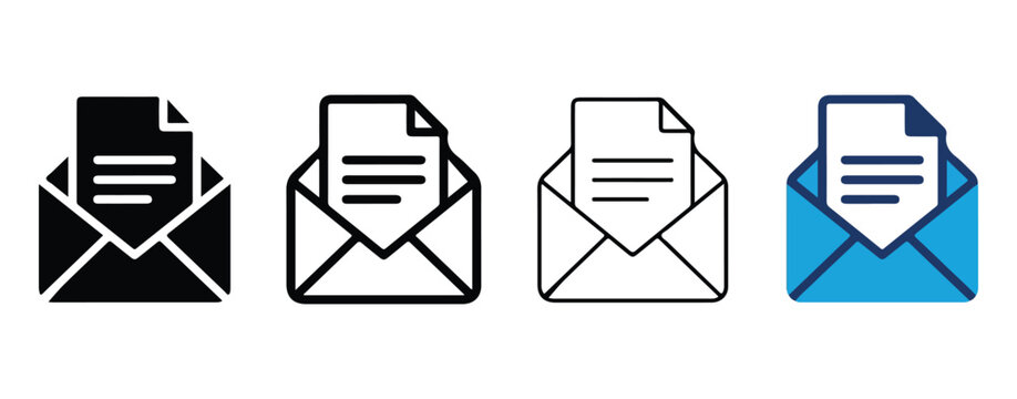envelope icons with document inside showing different color variations for digital design use