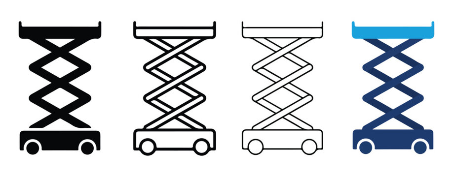 Scissor Lift Platforms with Different Color Variations Displayed Side by Side for Industrial Equipment Visuals