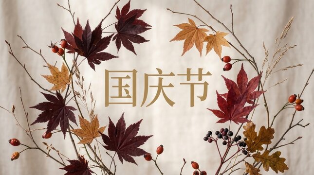 A beautiful autumn themed greeting card design featuring vibrant maple leaves to celebrate the annual national china day holiday event