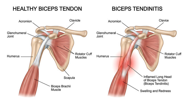 Healthy Biceps Tendon vs Biceps Tendinitis Shoulder Joint Anatomy Illustration
