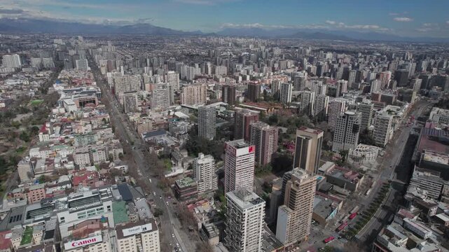 Aerial Drone View Of Santiago de Chile City Center And Skyline During Day