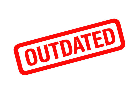 Red 'outdated' stamp graphic with clean edges and a transparent background symbolizing obsolescence and being past its prime.