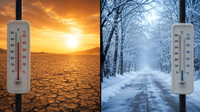 Climate Change and Extreme Temperature Contrast with Hot Drought Landscape and Snowy Winter Forest