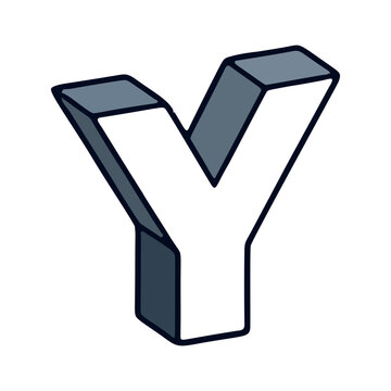 Isometric 3D Letter Y Hand Drawn Comic Style Alphabet Character