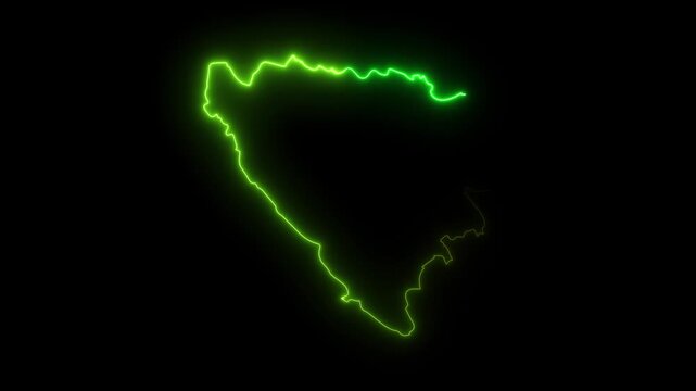 Glowing Neon Green Outline Map of Bosnia and Herzegovina Isolated on Black Background Motion Graphic