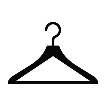 Minimalist black coat hanger icon isolated on white background for clothing shop