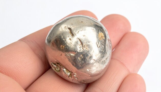 Hand Holding Polished Silver Nugget or Platinum Metal Specimen