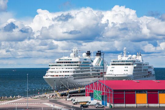ESTONIA, TALLINN, August 12, 2022: The high-speed passenger and car ferry Viking XPRS, owned by the Finnish concern Viking Line and operating between Helsinki and Tallinn